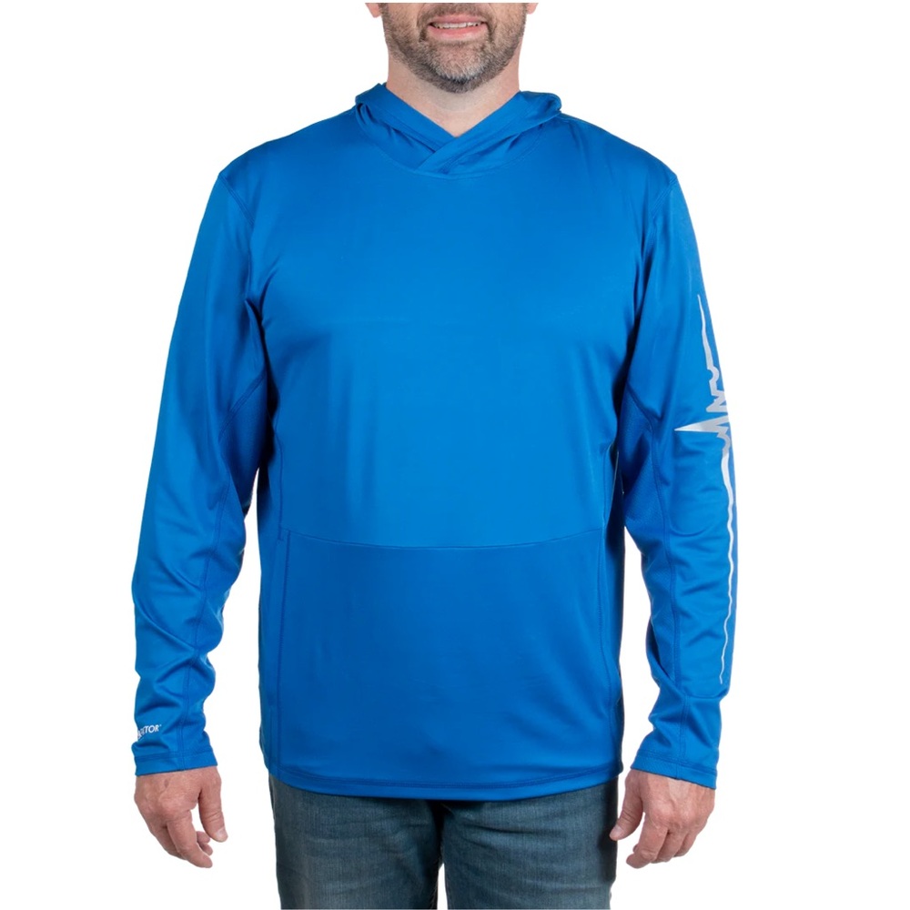 Men's Blue habit size large rash guard with a hoodieLong Sleeve Shirt
